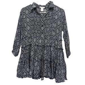 2/$15 Esley Navy and White Patterned Tunic Blouse w/ 3/4 Length Long Sleeves
